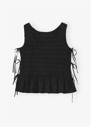 Cotton poplin smock tie string top Sort W0565 Ganni 